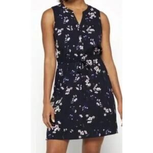 41 HAWTHORN 2X plus navy blue floral elastic waist sleeveless casual dress B102
